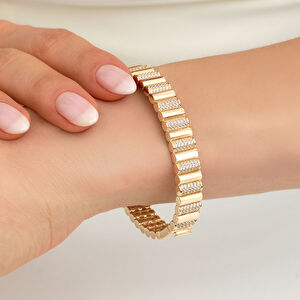 Eta 14 Ayar Altın Sıralı Dikdörtgen Taşlı Kelepçe