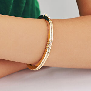 14 Ayar Altın İnce Taşlı Kelepçe