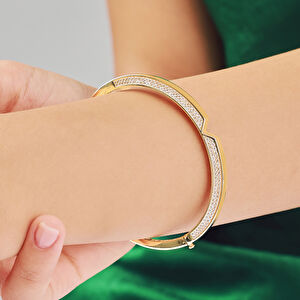 Electra 14 Ayar Altın İnce Taşlı Geometrik Detaylı Kelepçe