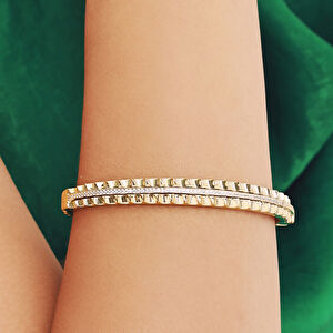 14 Ayar Altın Çivili Desen Taşlı Kelepçe