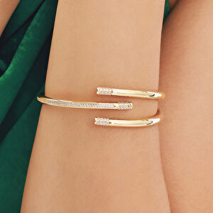 14 Ayar Altın Sarmal Taşlı Kelepçe