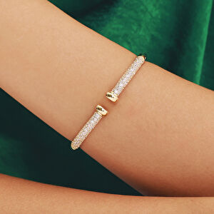 14 Ayar Altın Çift Halkalı Taşlı Kelepçe