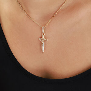 14 Ayar Altın Taş Detaylı Kılıç Kolye