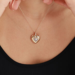 14 Ayar Altın Kalp Kesimli Taşlı Kolye