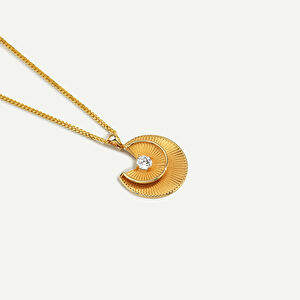 14 Ayar Altın Yuvarlak Formlu Taşlı Kolye