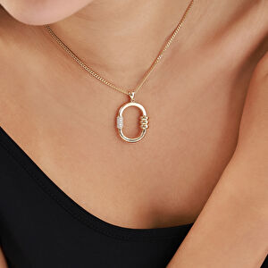 14 Ayar Altın Oval Formlu Taş Detaylı Kolye