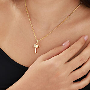 14 Ayar Altın Taş Detaylı Mantar Kolye Ucu