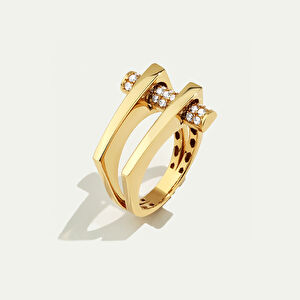 Vega 14 Ayar Altın İkili Taşlı Yüzük