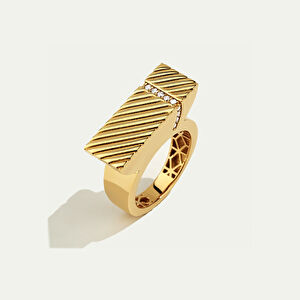 Maya 14 Ayar Altın Dikdörtgen Formlu Taşlı Yüzük