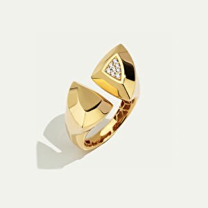 Eta 14 Ayar Altın İkili Üçgen Formlu Taşlı Yüzük