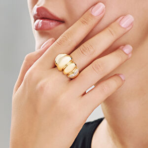 14 Ayar Altın Bombeli Taşlı Yüzük