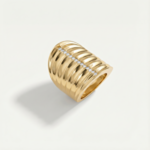 Maya 14 Ayar Altın Dik Şeritli Taşlı Yüzük