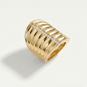 Maya 14 Ayar Altın Dik Şeritli Taşlı Yüzük