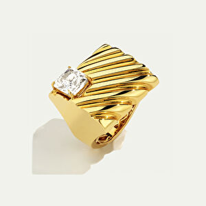 Maya 14 Ayar Altın Kare Formlu Taşlı Yüzük