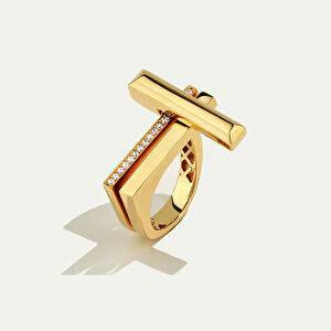 Baget 14 Ayar Altın Köşeli Taşlı Yüzük