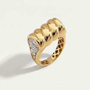 Maya 14 Ayar Altın Yanları Taşlı Yüzük