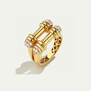 Vega 14 Ayar Altın İkili Silindir Formlu Taşlı Yüzük