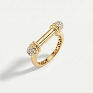 Vega 14 Ayar Altın Silindir Formlu Taşlı Yüzük