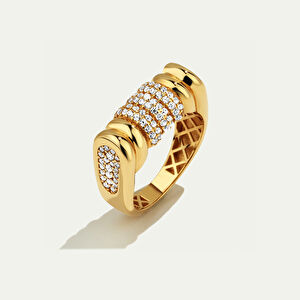 Maya 14 Ayar Altın Yanları ve Üstü Taşlı Yüzük