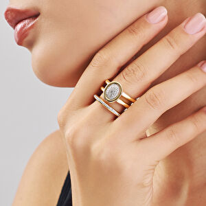 14 Ayar Altın Dairesel Taş Detaylı Gösterişli Yüzük