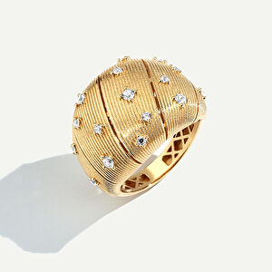 14 Ayar Altın Fırçalı Yüzeyli Taşlı Yüzük