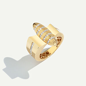 14 Ayar Altın Geometrik Formlu Taşlı Yüzük