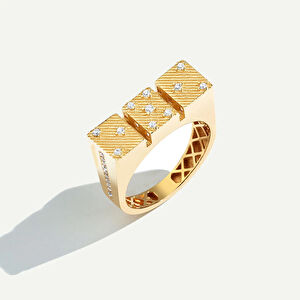 14 Ayar Altın Kare Formlu Taşlı Yüzük