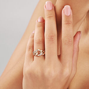 14 Ayar Altın Zincir Görünümlü Taşlı Yüzük