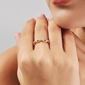 14 Ayar Altın Zincir Görünümlü Taşlı Yüzük