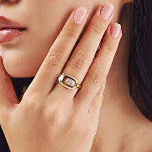 14 Ayar Altın Dikdörtgen Formlu Taşlı Yüzük