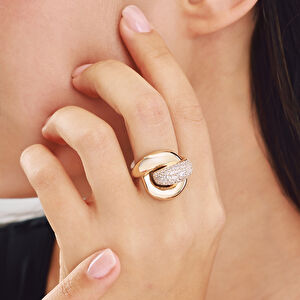 14 Ayar Altın Halka FormluTaşlı Yüzük