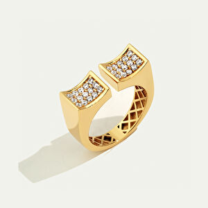 14 Ayar Altın Açık Formlu Pavé Taşlı Yüzük