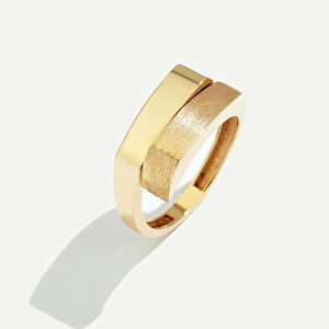 14 Ayar Altın İkili Görünümlü Fırçalı Yüzeyli Yüzük