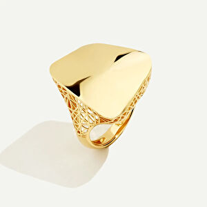 14 Ayar Altın Yanları Ajurlu Geniş Yüzeyli Yüzük