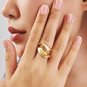 14 Ayar Altın Parlak ve Mat Dokulu Yüzük