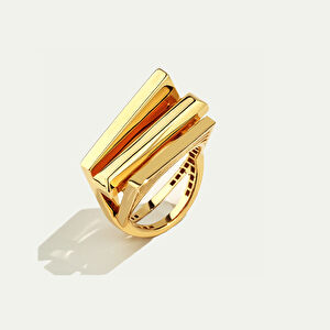 Baget 14 Ayar Altın Üç Sütunlu Yüzük