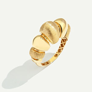 14 Ayar Altın Bombeli Fırçalı Yüzeyli Yüzük