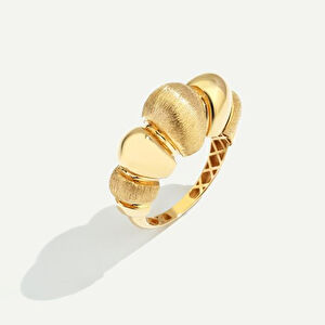 14 Ayar Altın Bombeli Fırçalı Yüzeyli Yüzük