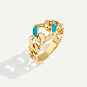 14 Ayar Altın Mavi Mineli Yüzük