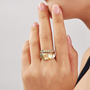 Eta 14 Ayar Altın Geometrik ve Dokulu Bant Yüzük