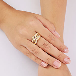 14 Ayar Altın İç İçe Formlu Yüzük