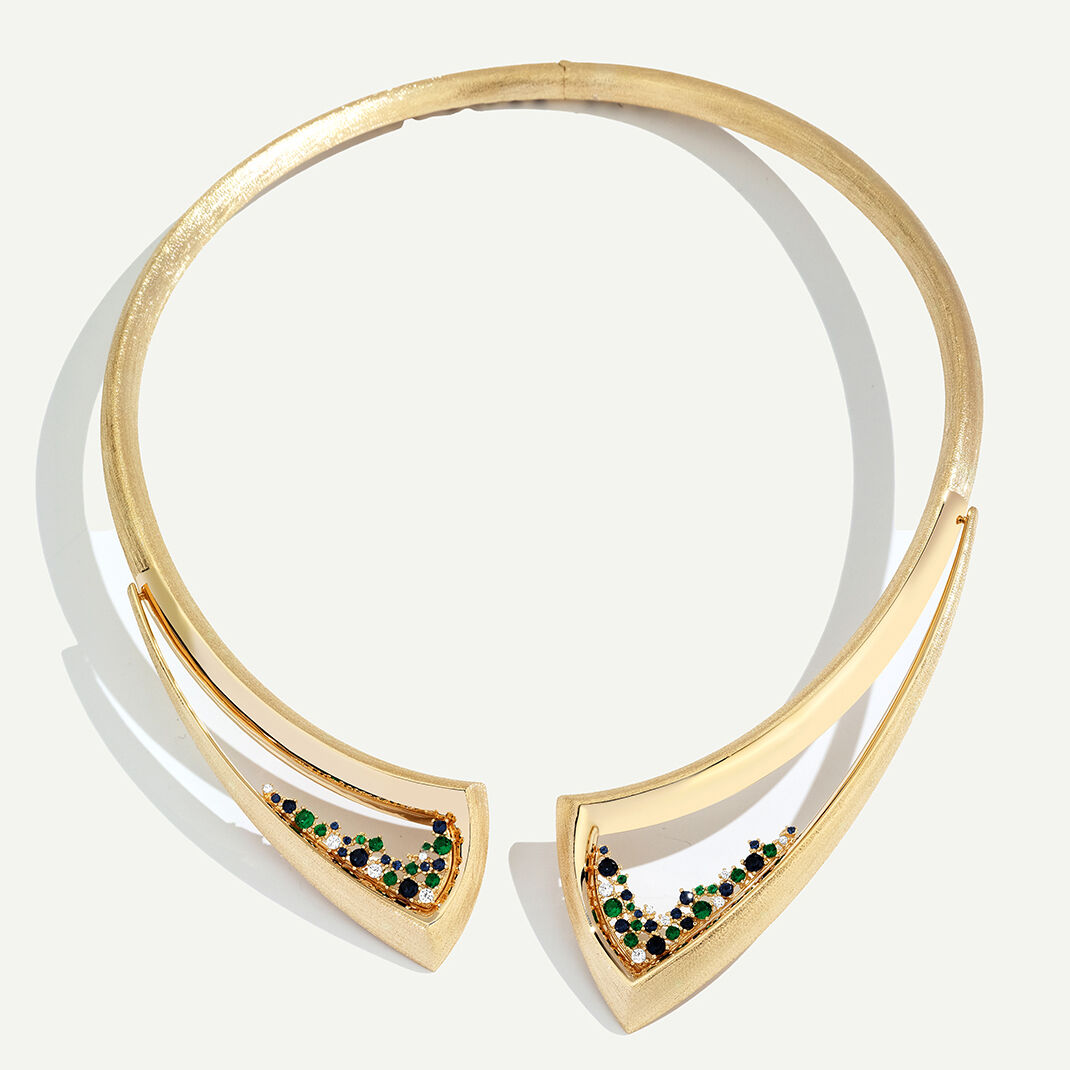 14 Ayar Altın Lacivert ve Yeşil Taşlı Choker Kolye