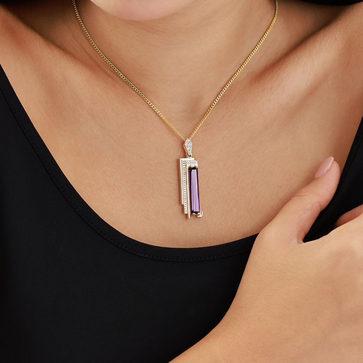 Baget 14 Ayar Altın Mor Taşlı Kolye Ucu