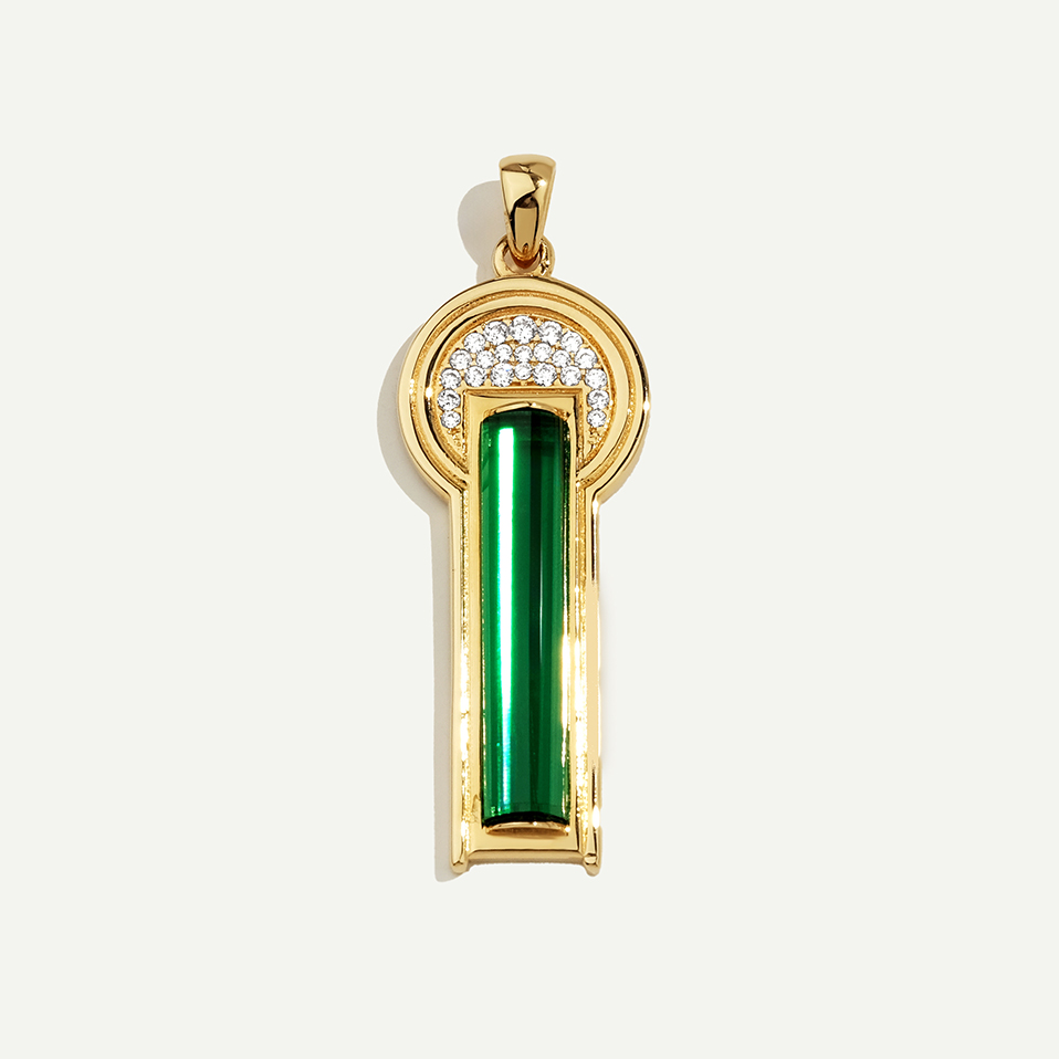 Baget 14 Ayar Altın Yeşil Taşlı Kolye Ucu