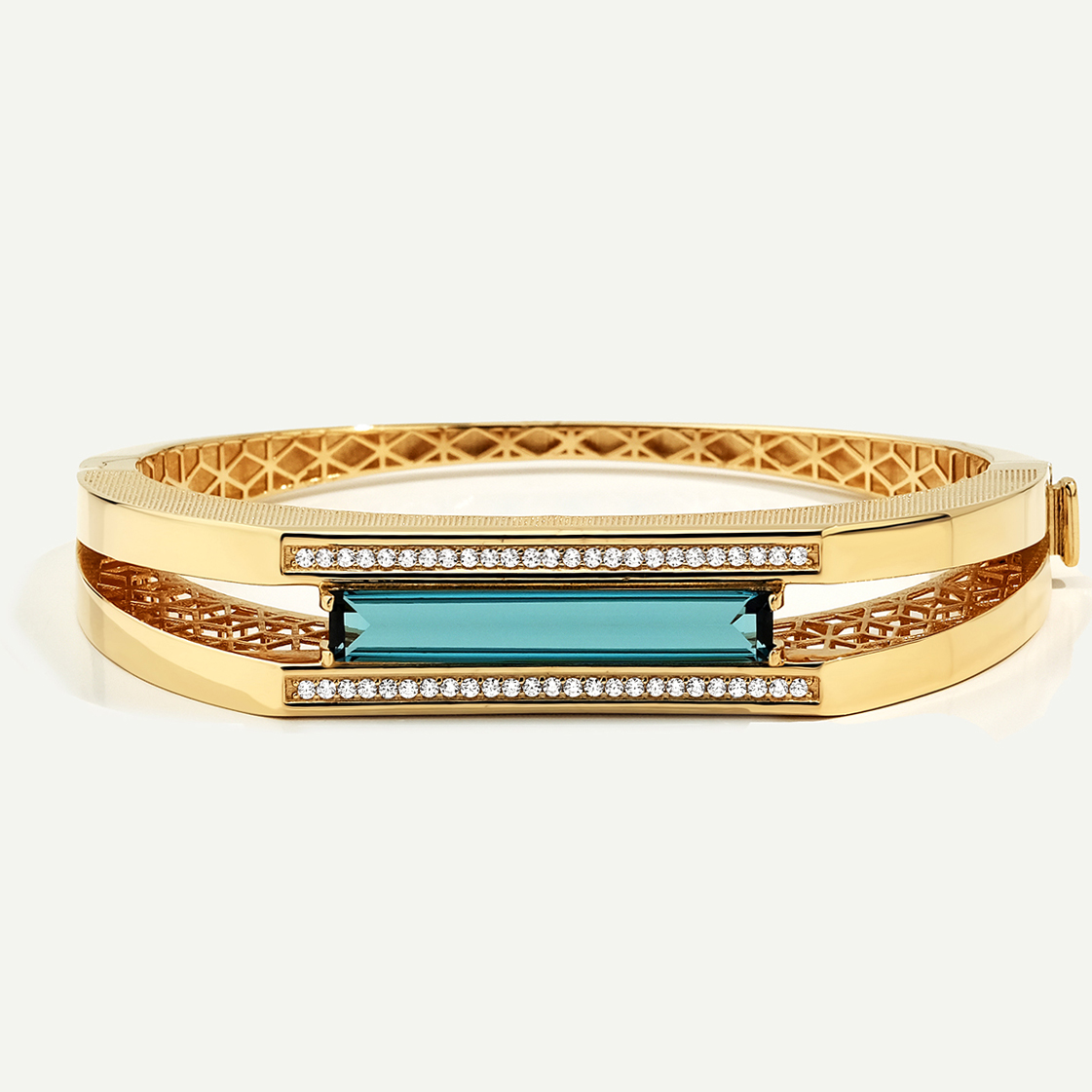 Baget 14 Ayar Altın Mavi Taşlı Kelepçe