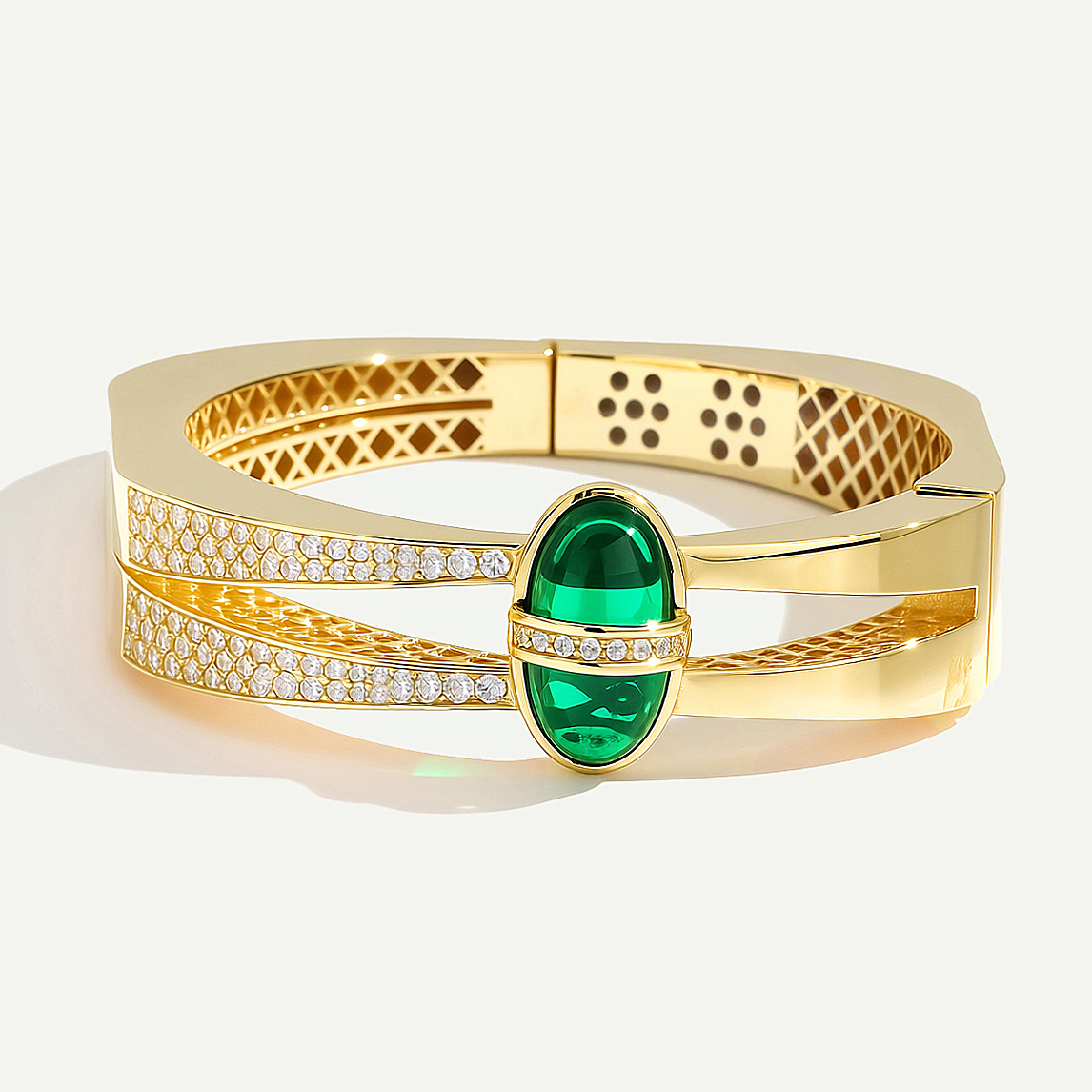 Eta 14 Ayar Altın Oval Formlu Yeşil Taşlı Kelepçe