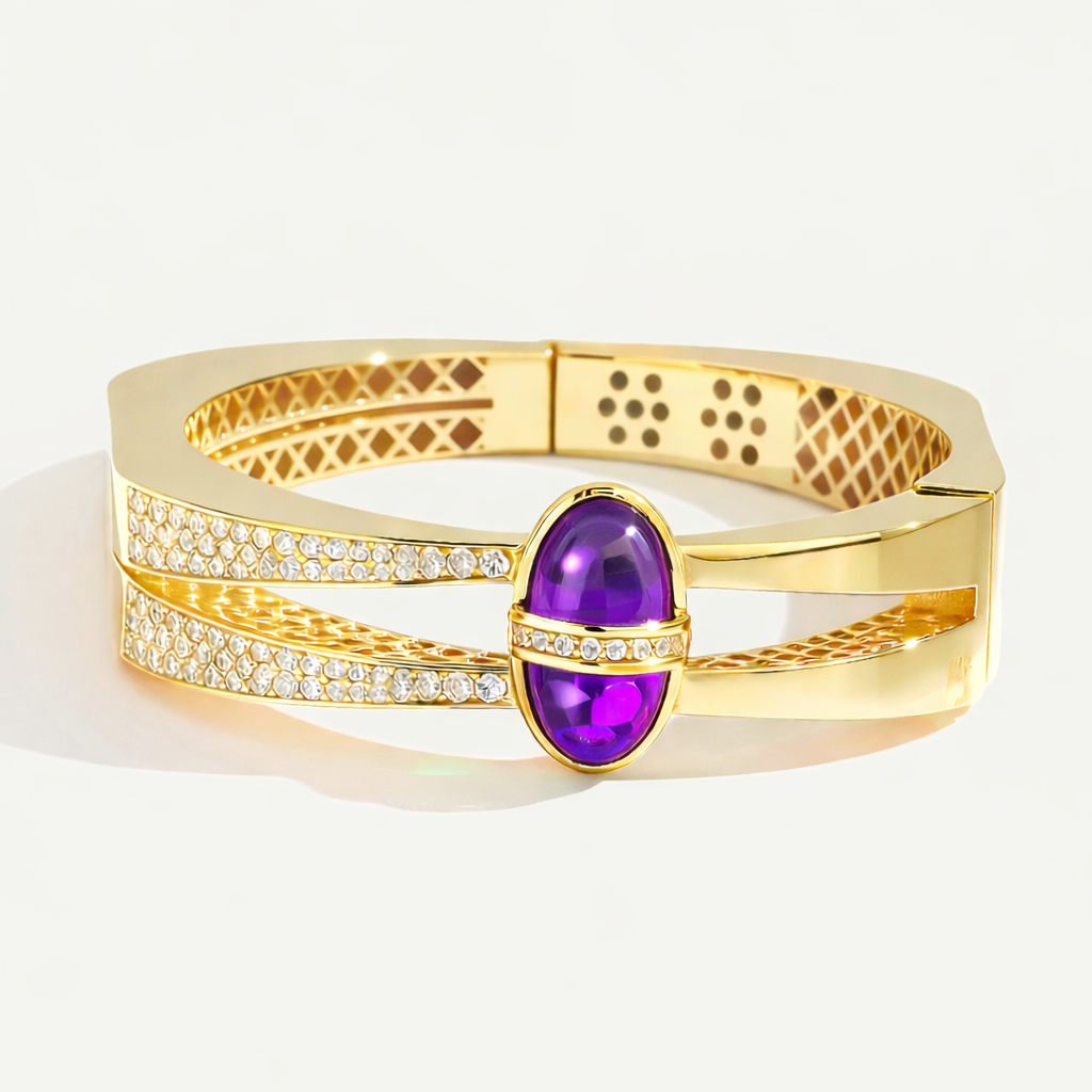 Eta 14 Ayar Altın Oval Formlu Mor Taşlı Kelepçe