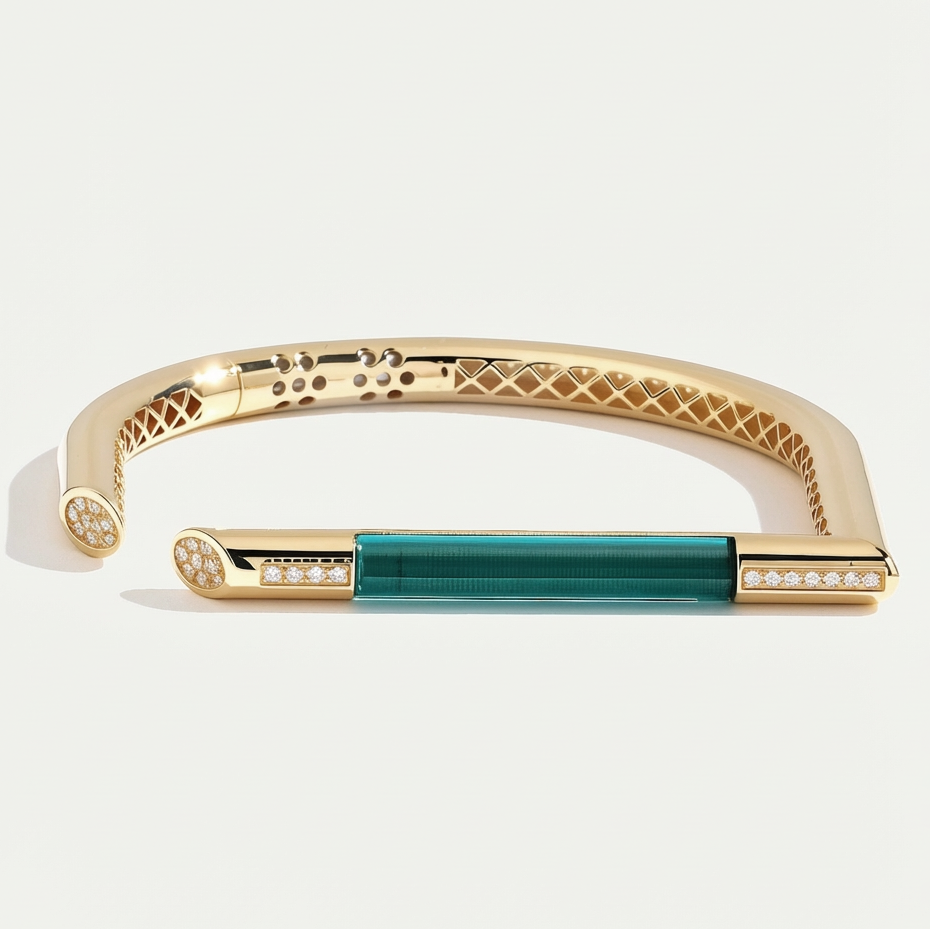 Baget 14 Ayar Altın Mavi Taşlı Kelepçe