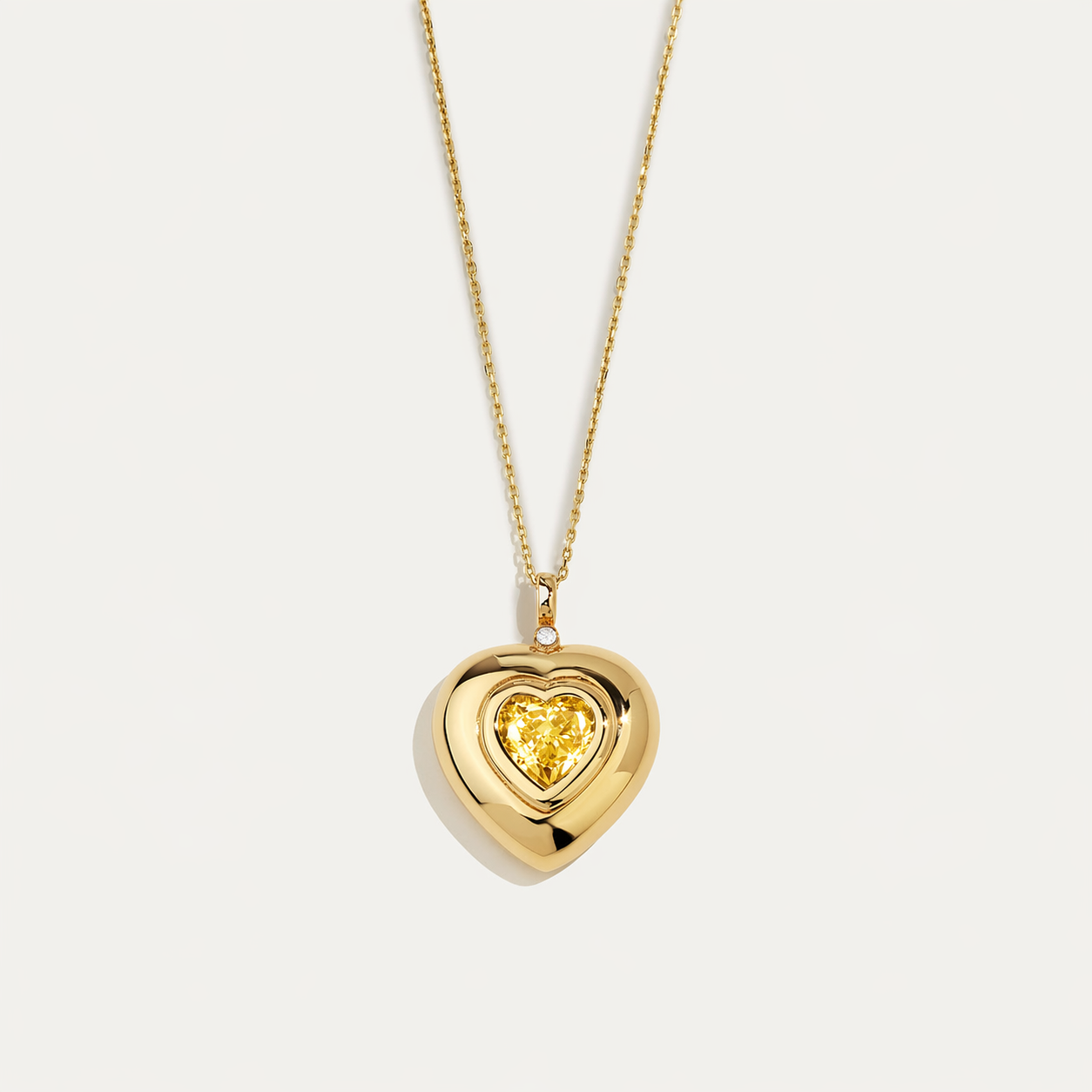 14 Ayar Altın Kalp Kesimli Sarı Taşlı Kolye