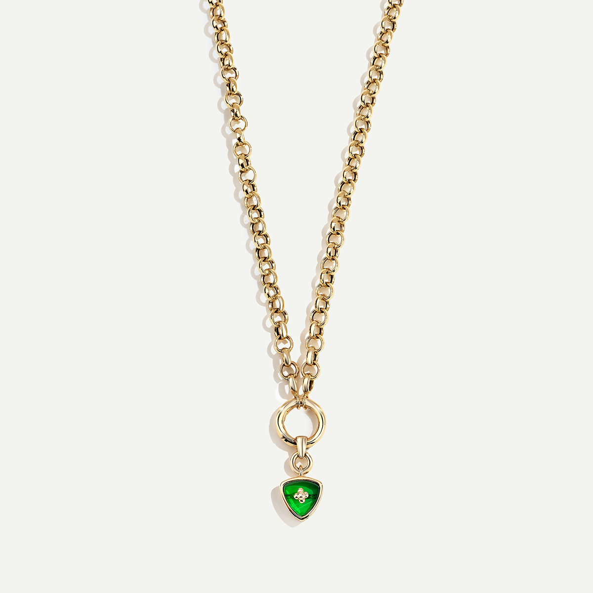 Bonbon 14 Ayar Altın Yeşil Taşlı Kolye